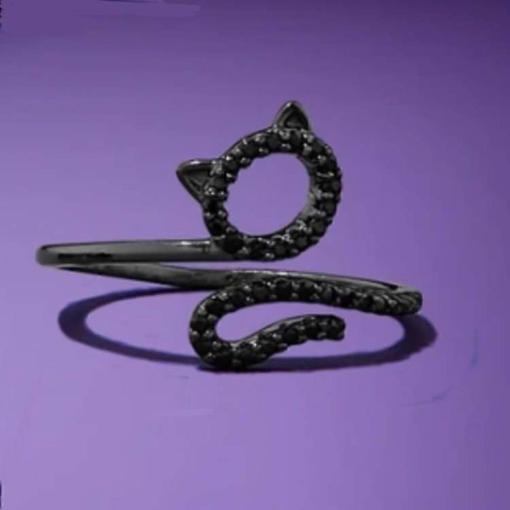 Size 8 Sterling Silver Black Cat Ring